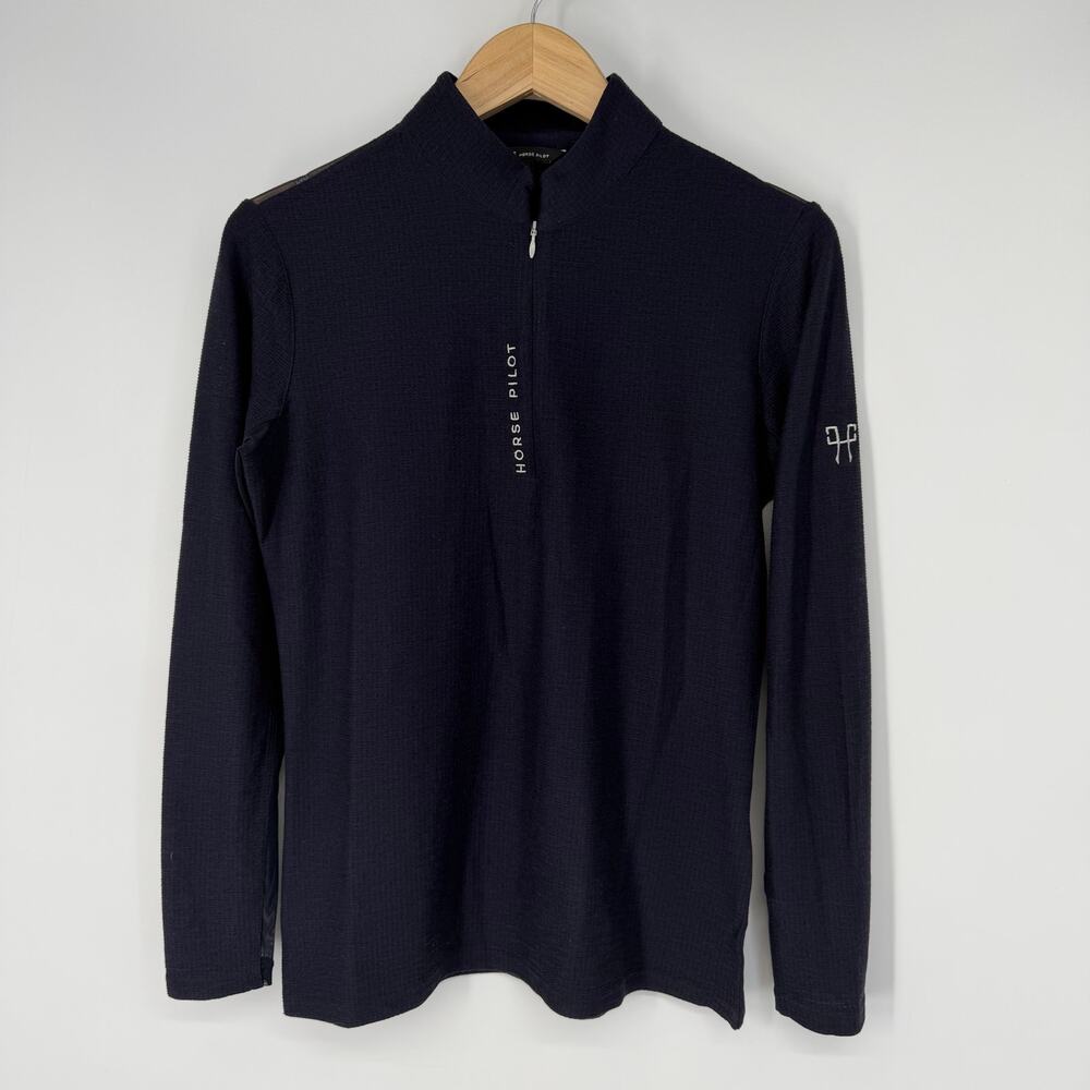 Horse Pilot Suntech Shirt Anti-UV Long Sleeve Riding Schooling Quarter Zip Blue - Picture 6 of 16